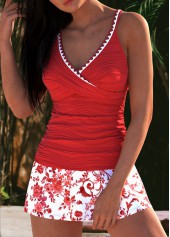 Contrast Binding High Waisted Tribal Print Red Tankini Set | thumb picture 