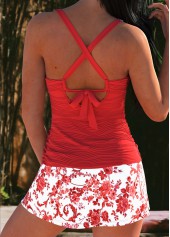Contrast Binding High Waisted Tribal Print Red Tankini Set | thumb picture 