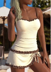 Contrast Binding Ruched Beige Tankini Set | thumb picture 