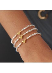 White Heart Design Pearl Bracelet Set