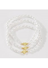 White Heart Design Pearl Bracelet Set | thumb picture 