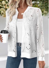 Plus Size White Jacquard Long Sleeve Track Jacket