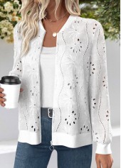 Plus Size White Jacquard Long Sleeve Track Jacket | thumb picture 