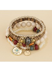 Light Camel Round Alloy Beaded Bracelet Set