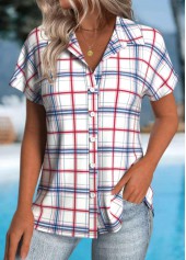 White Button Plaid Short Sleeve Shirt