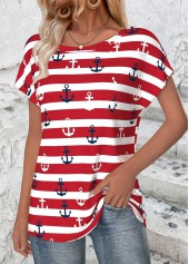 Red Striped Short Sleeve Round Neck T Shirt | thumb picture 