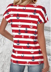 Red Striped Short Sleeve Round Neck T Shirt | thumb picture 