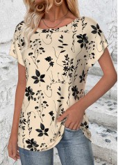 Beige Plants Print Short Sleeve Round Neck T Shirt | thumb picture 