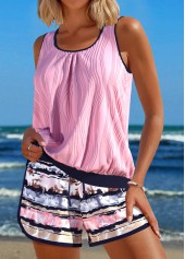 Tie Striped Pink Scoop Neck Tankini Set