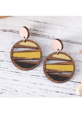 Dark Coffee Geometric Round Wood Earrings | thumb picture 