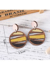 Dark Coffee Geometric Round Wood Earrings | thumb picture 