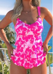 Patchwork Floral Print Hot Pink Tankini Set | thumb picture 