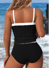 Contrast Binding Tie Black Tankini Set | thumb picture 