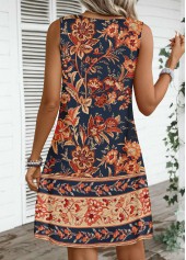 Dark Blue Circular Ring Floral Print Sleeveless Dress | thumb picture 