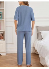 Blue Short Sleeve Round Neck Lounge Top and Pants | thumb picture 