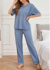 Blue Short Sleeve Round Neck Lounge Top and Pants | thumb picture 