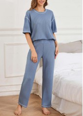 Blue Short Sleeve Round Neck Lounge Top and Pants | thumb picture 