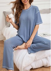 Blue Short Sleeve Round Neck Lounge Top and Pants | thumb picture 