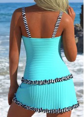 Contrast Binding Mid Waisted Striped Cyan Tankini Set | thumb picture 