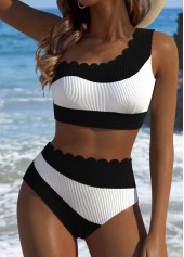 Asymmetry High Waisted Black Bikini Set
