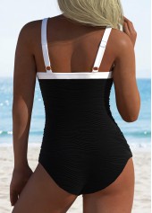 Contrast Binding Patchwork Black One Piece Swimdress | thumb picture 