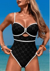 Contrast Binding Cut Out Black One Piece Swimwear