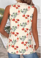 Beige Embroidery Floral Print Sleeveless V Neck Tank Top | thumb picture 
