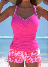 Criss Cross Paisley Print Hot Pink Tankini Set