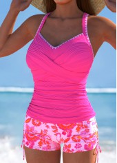 Criss Cross Paisley Print Hot Pink Tankini Set | thumb picture 