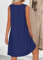 Navy Circular Ring Tribal Print Short A Line Dress | thumb picture 