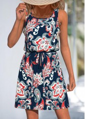 Navy Lace Up Paisley Print Short Strappy Dress | thumb picture 