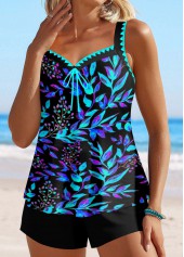 Contrast Binding Floral Print Cyan Tankini Set | thumb picture 