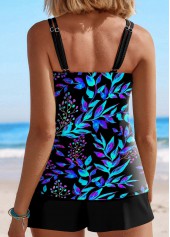 Contrast Binding Floral Print Cyan Tankini Set | thumb picture 