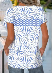 Blue Cut Out Leaf Print Short Sleeve T Shirt | thumb picture 