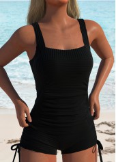 Square Neck Ruched Black Tankini Set