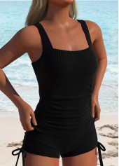 Square Neck Ruched Black Tankini Set | thumb picture 
