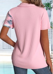 Pink Asymmetry Leaf Print Short Sleeve Shirt | thumb picture 