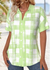Light Green Button Plaid Short Sleeve Shirt | thumb picture 