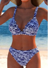 Scalloped Hem Jacquard Dark Blue Bikini Set | thumb picture 