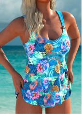 Lightweight Marine Life Print Cyan Tankini Set