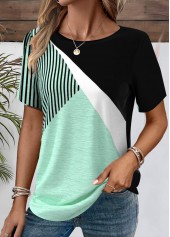 Black Patchwork Geometric Print Short Sleeve T Shirt
