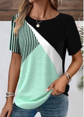 Black Patchwork Geometric Print Short Sleeve T Shirt | thumb picture 