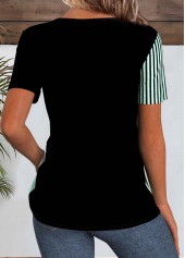 Black Patchwork Geometric Print Short Sleeve T Shirt | thumb picture 