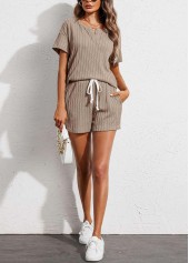 Gray Brown Short Sleeve Tie Lounge Top and Shorts | thumb picture 