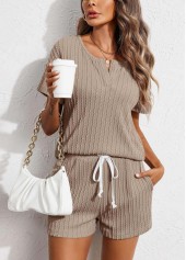 Gray Brown Short Sleeve Tie Lounge Top and Shorts | thumb picture 