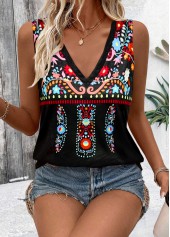 Black Tribal Print Sleeveless V Neck Tank Top | thumb picture 