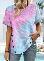 Blue Button Ombre Short Sleeve Round Neck T Shirt