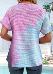 Blue Button Ombre Short Sleeve Round Neck T Shirt