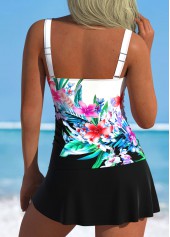 Ruched Mid Waisted Floral Print Black Tankini Set | thumb picture 