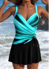 Drawstring Ombre Cyan One Piece Swimdress
